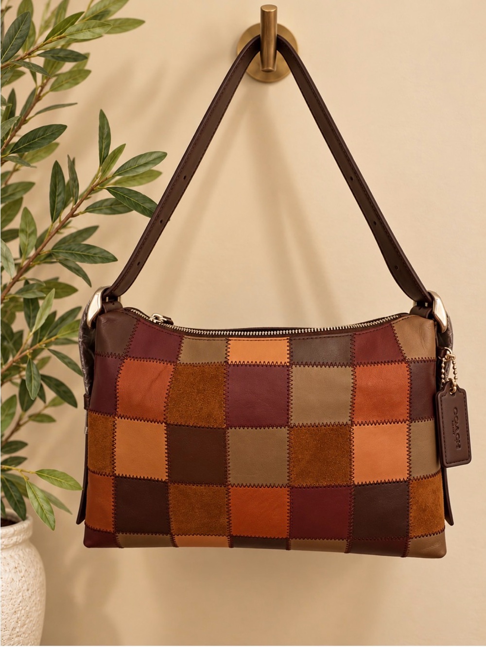 Coachtopia Alter Ego Patchwork Leather Shoulder Bag in Brown and Tan